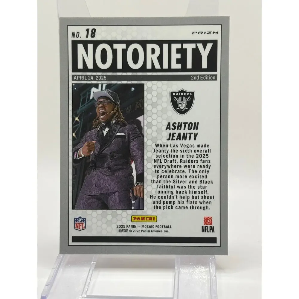 2025 Panini Mosaic Ashton Jeanty Rookie Notoriety Fluorescent Orange Prizm RC